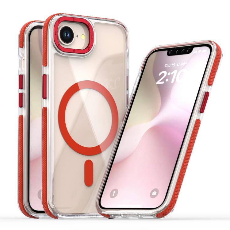 For iPhone 16e Dual-Color Clear Acrylic Hybrid TPU MagSafe Phone Case(Red) by bashfashion