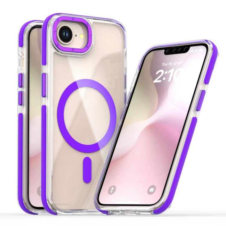 For iPhone 16e Dual-Color Clear Acrylic Hybrid TPU MagSafe Phone Case(Purple) by bashfashion
