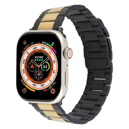For Apple Watch 42mm / 41mm / 40mm / 38mm Three-beads Magnetic Steel Watch Band(Black Gold) by bashfashion