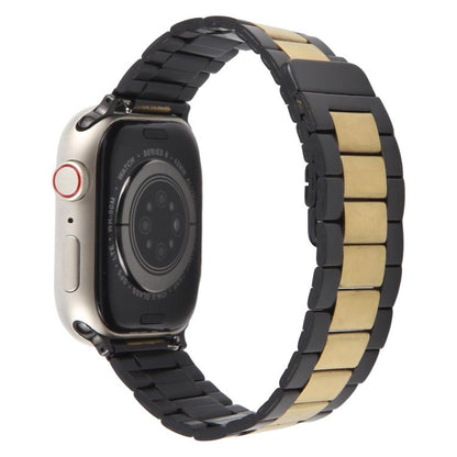 For Apple Watch 42mm / 41mm / 40mm / 38mm Three-beads Magnetic Steel Watch Band(Black Gold) by bashfashion
