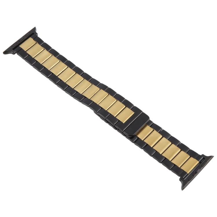 For Apple Watch 42mm / 41mm / 40mm / 38mm Three-beads Magnetic Steel Watch Band(Black Gold) by bashfashion