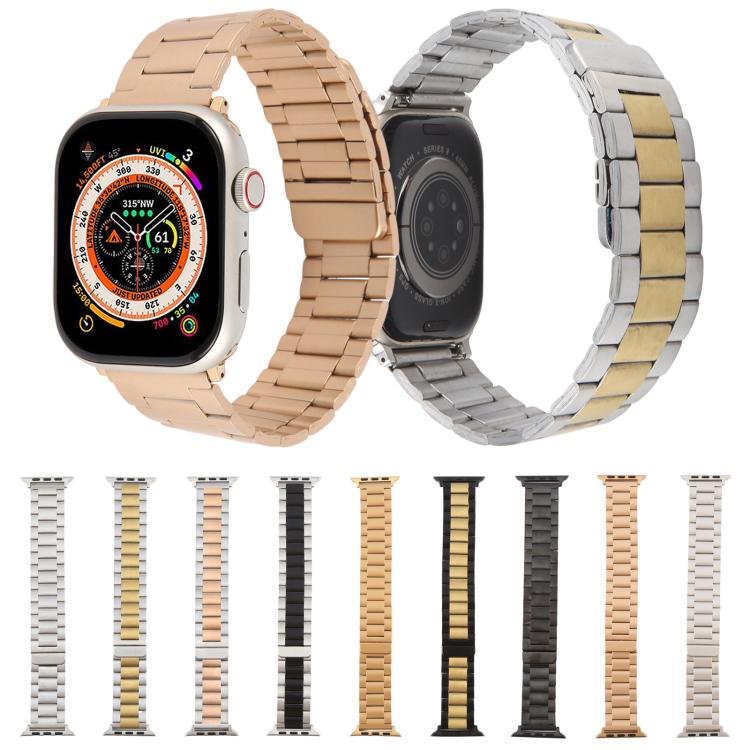 For Apple Watch 42mm / 41mm / 40mm / 38mm Three-beads Magnetic Steel Watch Band(Black Gold) by bashfashion
