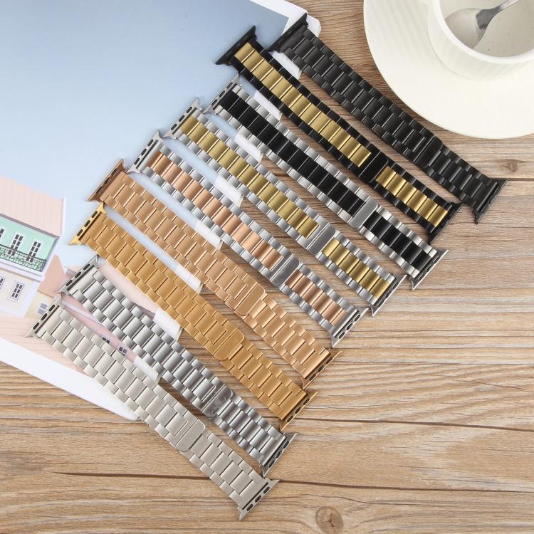 For Apple Watch 42mm / 41mm / 40mm / 38mm Three-beads Magnetic Steel Watch Band(Black Gold) by bashfashion