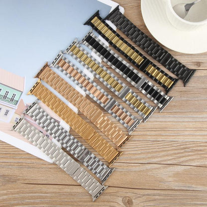 For Apple Watch 42mm / 41mm / 40mm / 38mm Three-beads Magnetic Steel Watch Band(Black Gold) by bashfashion