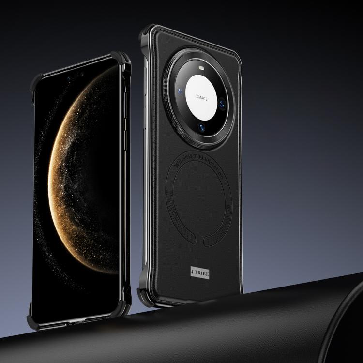 For Huawei Mate 60 Pro+ Metal Frameless MagSafe Leather Phone Case(Black) by bashfashion