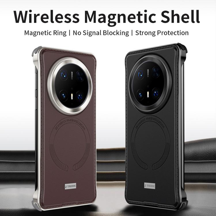 For Huawei Mate 60 Metal Frameless MagSafe Leather Phone Case(Black) by bashfashion