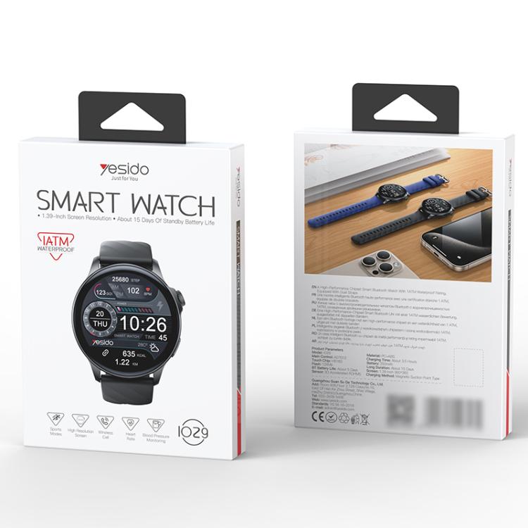 Yesido IO29 Waterproof Smart BT Watch, 1.39 inch Screen, Support BT Call / Heart Rate(Black) by Yesido
