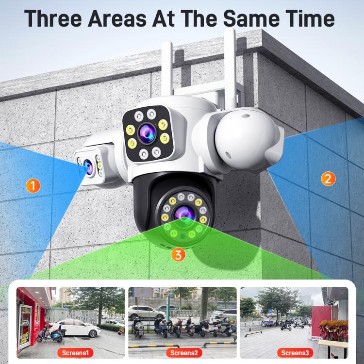 2MP HD 360 Degree Panorama 3 Lens IP66 Waterproof Wireless WiFi Camera, Memory:15 Days Memory Card(EU Plug) by bashfashion