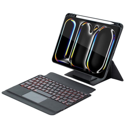 For iPad Pro 11 2024 Holder Floating Detachable Backlight Keyboard Tablet Leather Case with Touchpad(Black) by bashfashion