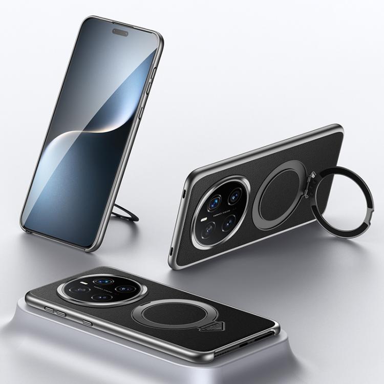 For Honor Magic7 Pro SULADA Top Grain Leather MagSafe Magnetic Holder Phone Case(Black) by SULADA