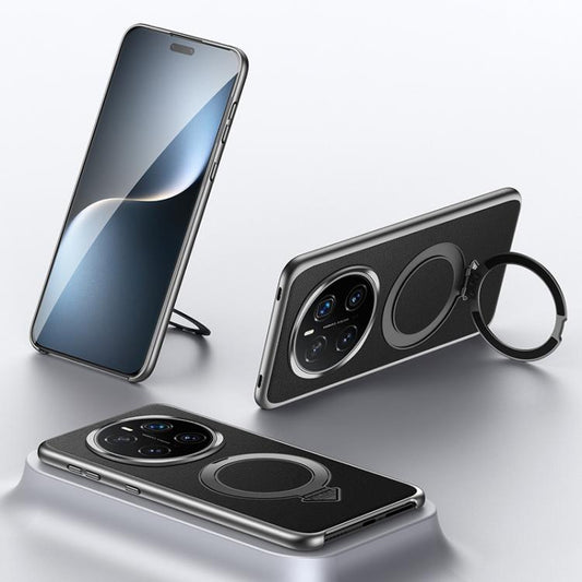 For Honor Magic7 Pro SULADA Top Grain Leather MagSafe Magnetic Holder Phone Case(Black) by SULADA