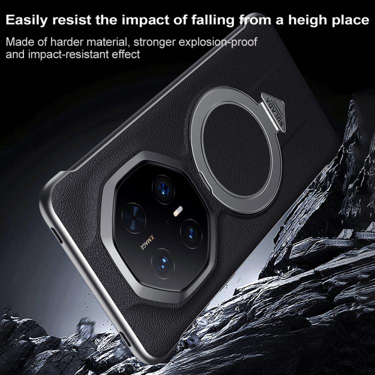 For Huawei Mate 70 RS Ultimate SULADA Top Grain Leather MagSafe Magnetic Holder Phone Case(Black) by SULADA