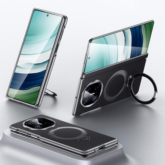 For Huawei Mate X6 SULADA Top Grain Leather MagSafe Magnetic Holder Phone Case(Black) by SULADA