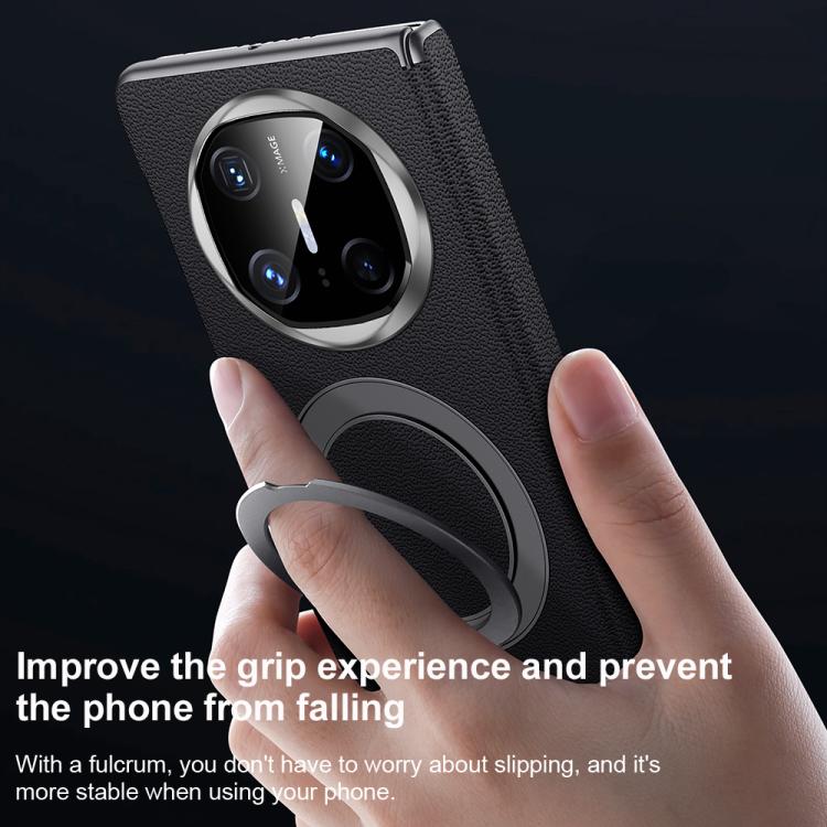 For Huawei Mate X6 SULADA Top Grain Leather MagSafe Magnetic Holder Phone Case(Black) by SULADA