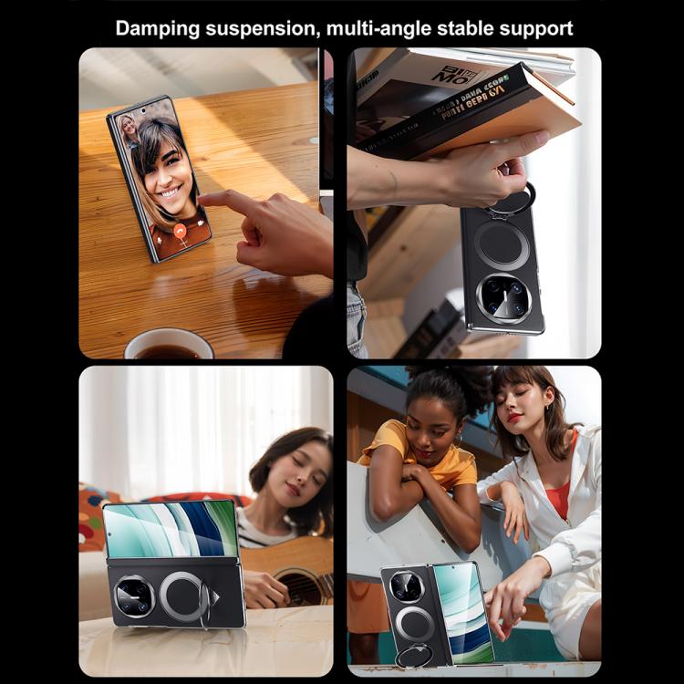 For Huawei Mate X6 SULADA Top Grain Leather MagSafe Magnetic Holder Phone Case(Black) by SULADA