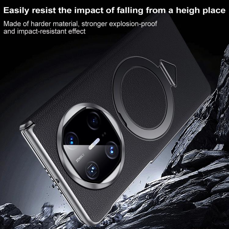 For Huawei Mate X6 SULADA Top Grain Leather MagSafe Magnetic Holder Phone Case(Black) by SULADA