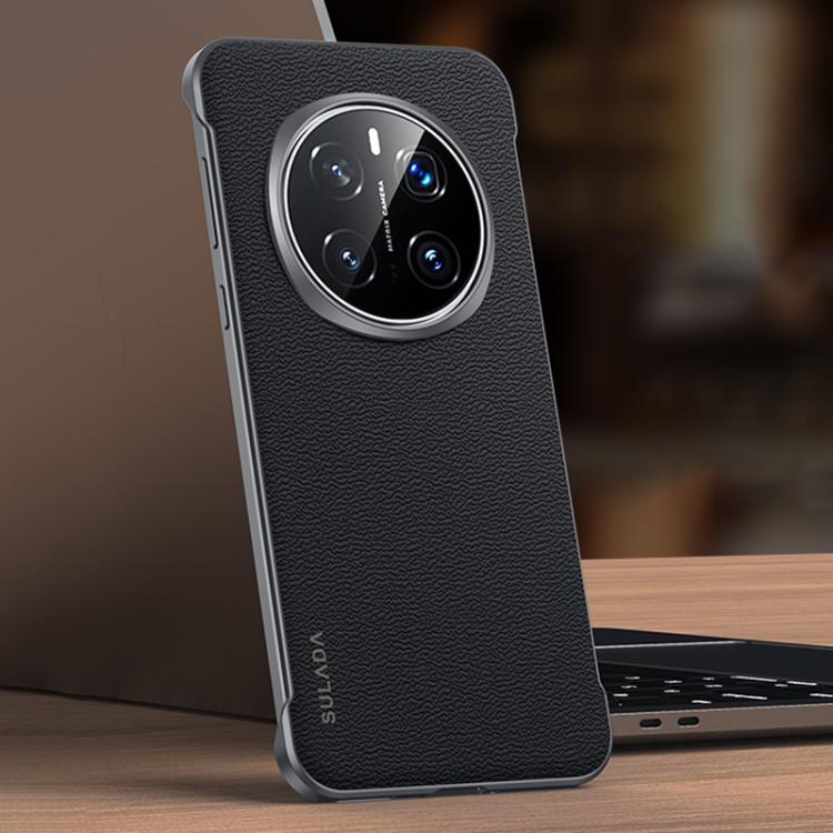 For Honor Magic7 Pro SULADA Frameless Top Layer Cowhide Leather Hybrid PC Phone Case(Black) by SULADA