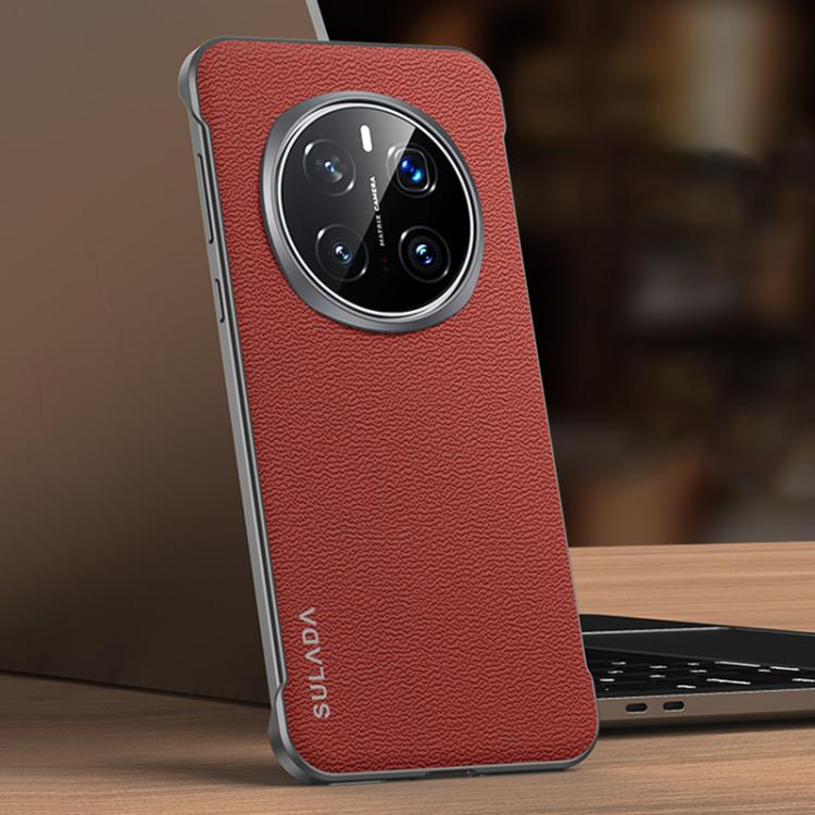 For Honor Magic7 Pro SULADA Frameless Top Layer Cowhide Leather Hybrid PC Phone Case(Red) by SULADA