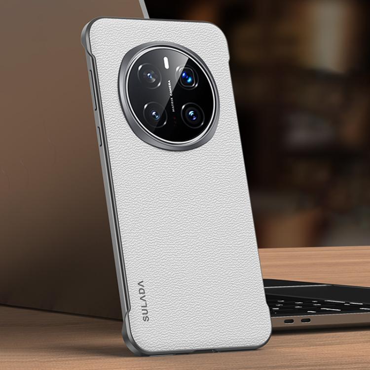 For Honor Magic7 Pro SULADA Frameless Top Layer Cowhide Leather Hybrid PC Phone Case(White) by SULADA