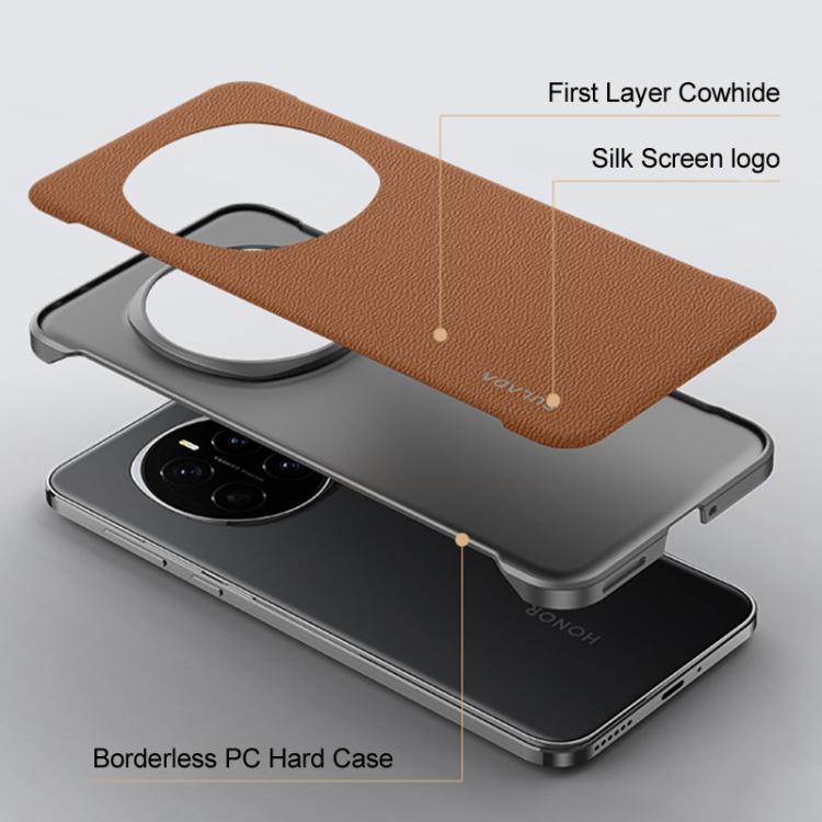 For Honor Magic7 SULADA Frameless Top Layer Cowhide Leather Hybrid PC Phone Case(Black) by SULADA