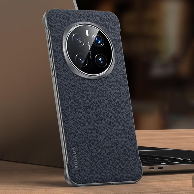 For Honor Magic7 SULADA Frameless Top Layer Cowhide Leather Hybrid PC Phone Case(Blue) by SULADA