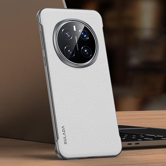 For Honor Magic7 SULADA Frameless Top Layer Cowhide Leather Hybrid PC Phone Case(White) by SULADA