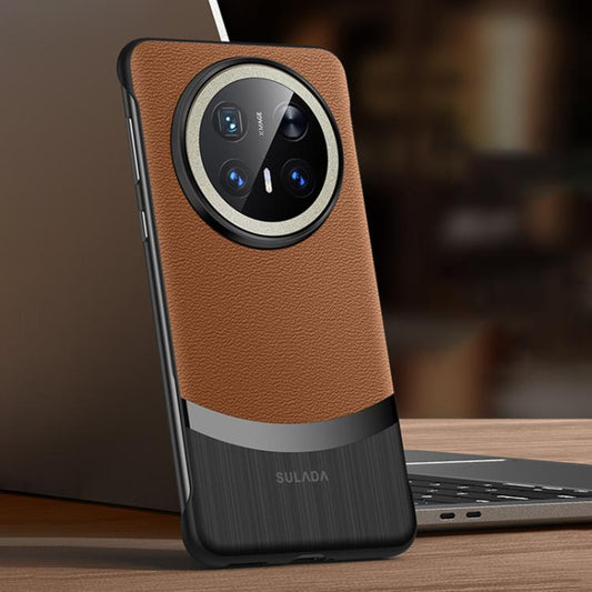 For Huawei Mate 70 Pro / Mate 70 Pro+ SULADA Frameless Top Layer Cowhide Leather Hybrid PC Phone Case(Brown) by SULADA