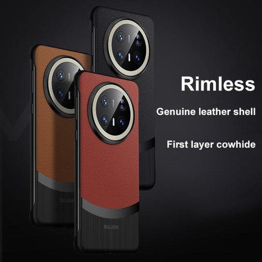 For Huawei Mate 70 Pro / Mate 70 Pro+ SULADA Frameless Top Layer Cowhide Leather Hybrid PC Phone Case(Brown) by SULADA
