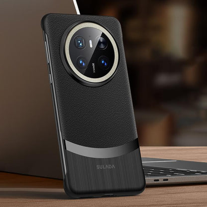 For Huawei Mate 70 SULADA Frameless Top Layer Cowhide Leather Hybrid PC Phone Case(Black) by SULADA