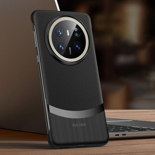 For Huawei Mate 70 SULADA Frameless Top Layer Cowhide Leather Hybrid PC Phone Case(Black) by SULADA