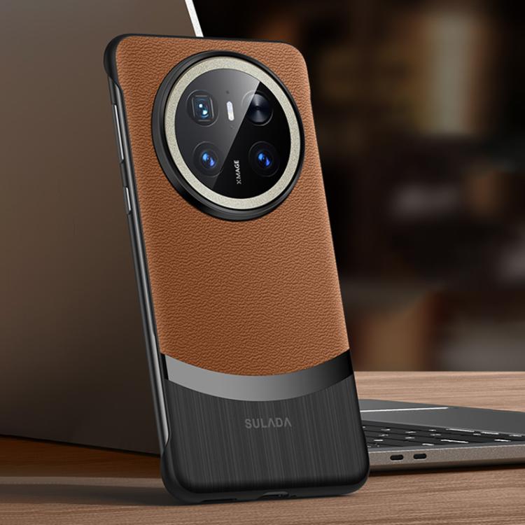 For Huawei Mate 70 SULADA Frameless Top Layer Cowhide Leather Hybrid PC Phone Case(Brown) by SULADA