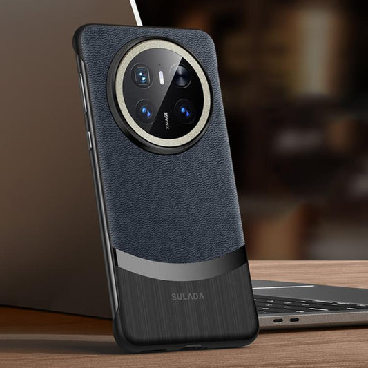For Huawei Mate 70 SULADA Frameless Top Layer Cowhide Leather Hybrid PC Phone Case(Blue) by SULADA