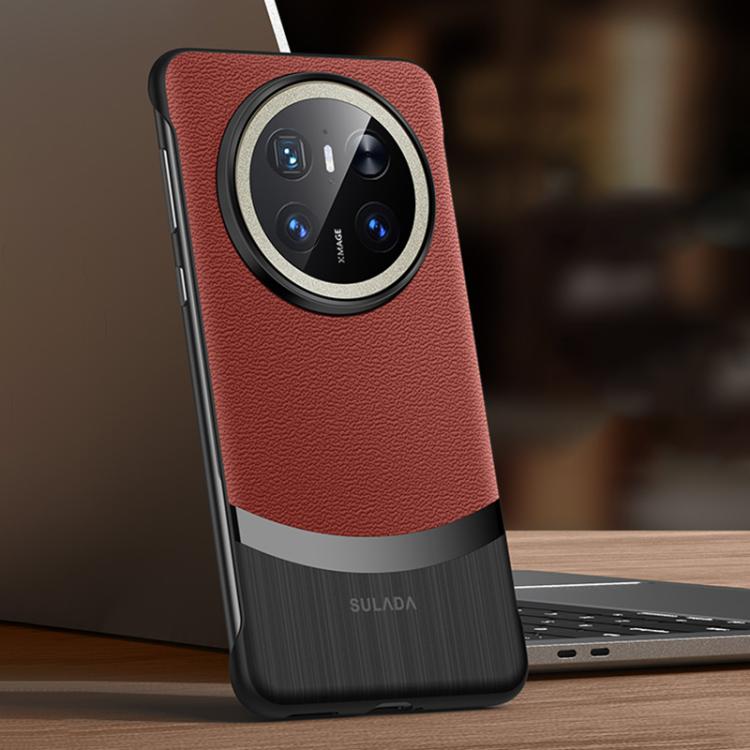 For Huawei Mate 70 SULADA Frameless Top Layer Cowhide Leather Hybrid PC Phone Case(Red) by SULADA
