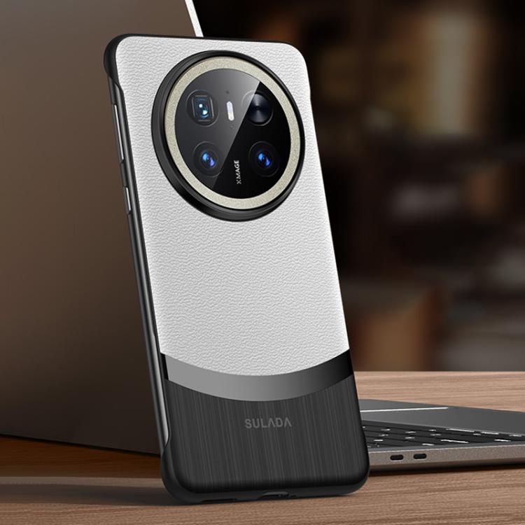 For Huawei Mate 70 SULADA Frameless Top Layer Cowhide Leather Hybrid PC Phone Case(White) by SULADA