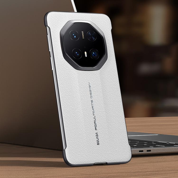 For Huawei Mate 70 RS Ultimate SULADA Frameless Top Layer Cowhide Leather Hybrid PC Phone Case(White) by SULADA