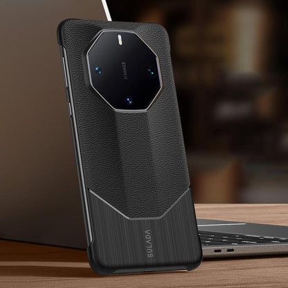 For Huawei Mate 60 RS Ultimate SULADA Frameless Top Layer Cowhide Leather Hybrid PC Phone Case(Black) by SULADA