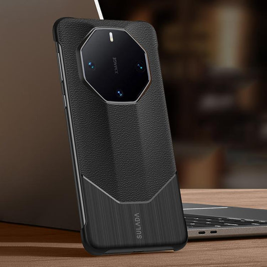 For Huawei Mate 60 RS Ultimate SULADA Frameless Top Layer Cowhide Leather Hybrid PC Phone Case(Black) by SULADA