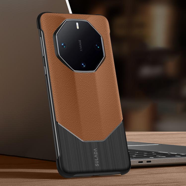 For Huawei Mate 60 RS Ultimate SULADA Frameless Top Layer Cowhide Leather Hybrid PC Phone Case(Brown) by SULADA
