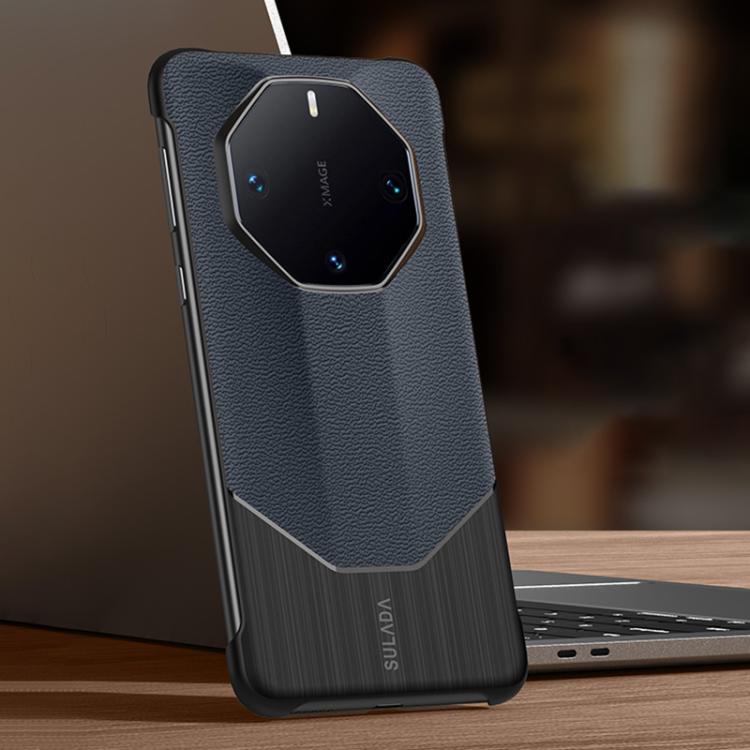 For Huawei Mate 60 RS Ultimate SULADA Frameless Top Layer Cowhide Leather Hybrid PC Phone Case(Blue) by SULADA