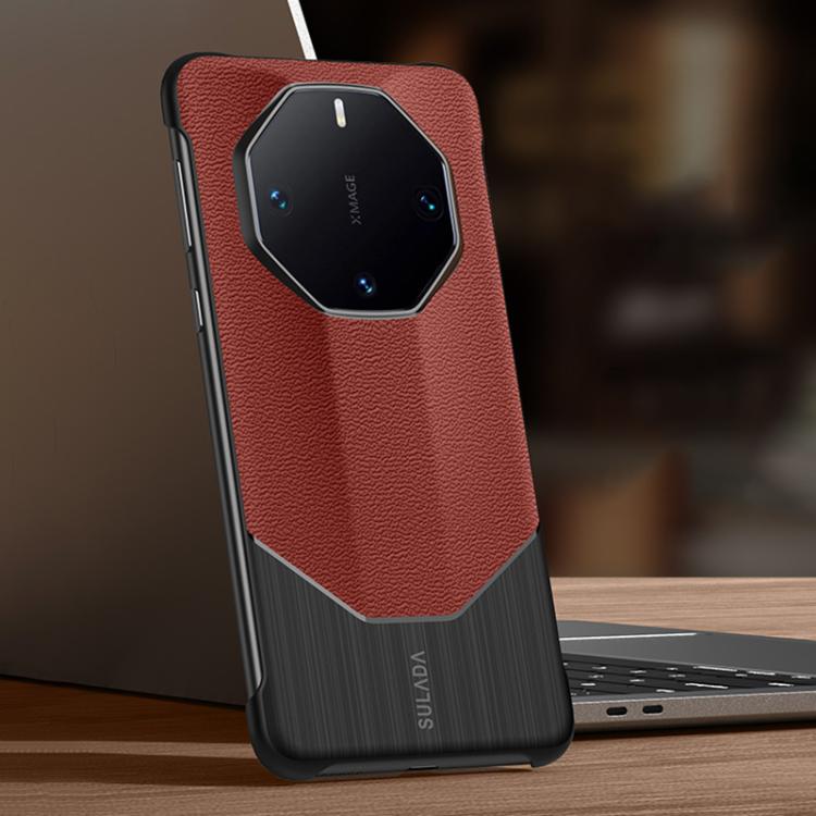 For Huawei Mate 60 RS Ultimate SULADA Frameless Top Layer Cowhide Leather Hybrid PC Phone Case(Red) by SULADA