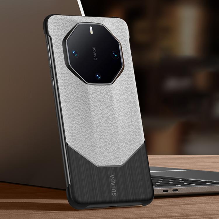 For Huawei Mate 60 RS Ultimate SULADA Frameless Top Layer Cowhide Leather Hybrid PC Phone Case(White) by SULADA