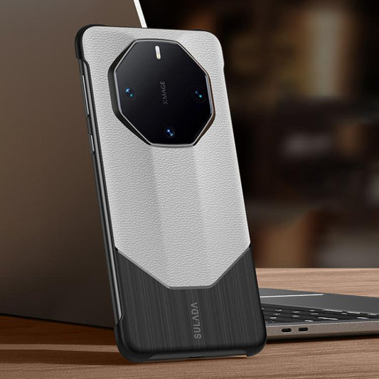 For Huawei Mate 60 RS Ultimate SULADA Frameless Top Layer Cowhide Leather Hybrid PC Phone Case(White) by SULADA