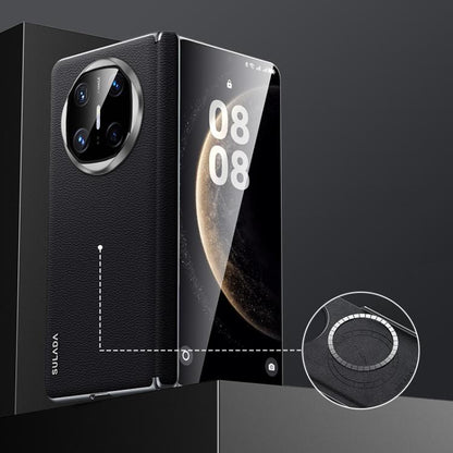 For Huawei Mate X6 SULADA Frameless Top Layer Cowhide Leather Hybrid PC Phone Case(Black) by SULADA