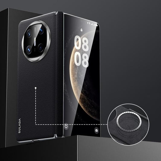 For Huawei Mate X6 SULADA Frameless Top Layer Cowhide Leather Hybrid PC Phone Case(Black) by SULADA