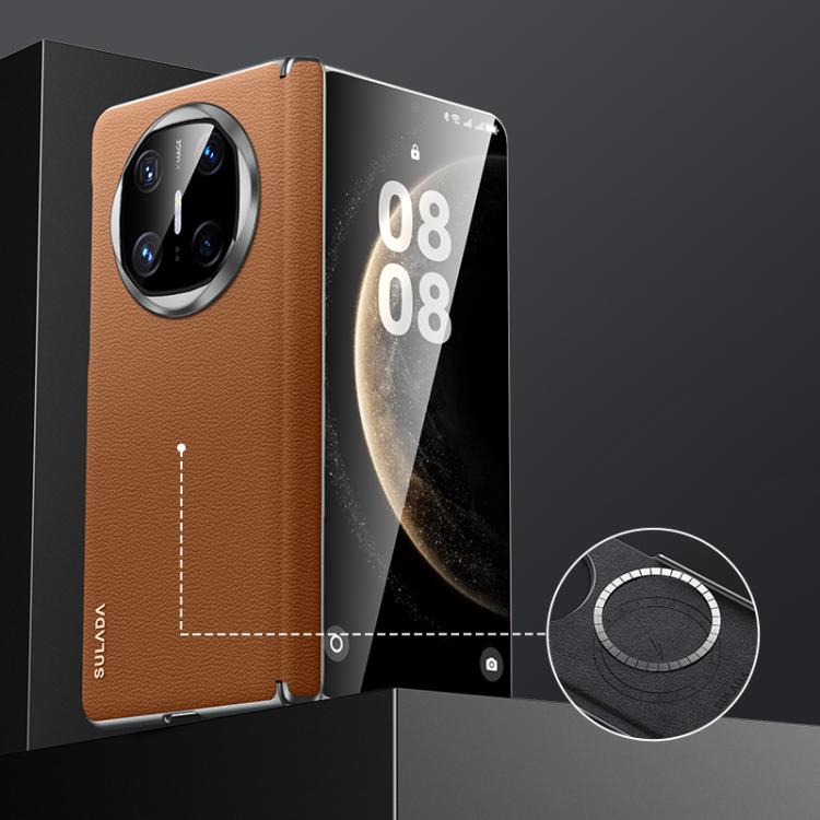 For Huawei Mate X6 SULADA Frameless Top Layer Cowhide Leather Hybrid PC Phone Case(Brown) by SULADA