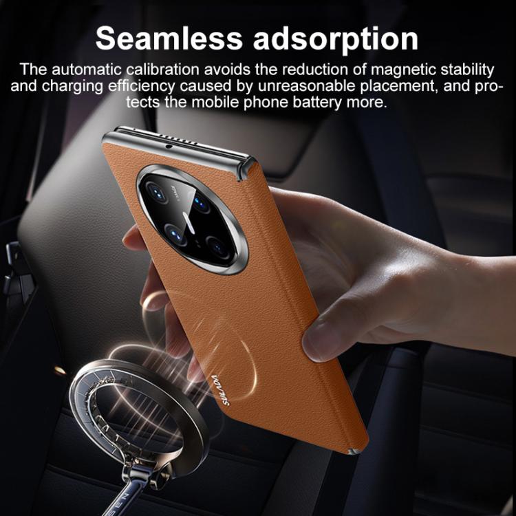 For Huawei Mate X6 SULADA Frameless Top Layer Cowhide Leather Hybrid PC Phone Case(Brown) by SULADA