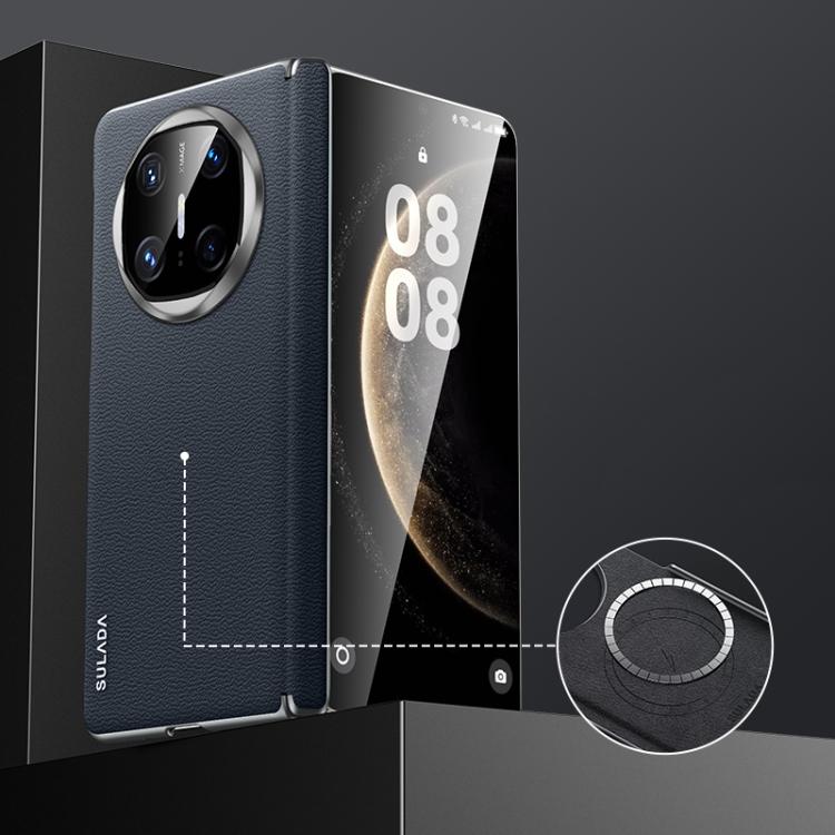 For Huawei Mate X6 SULADA Frameless Top Layer Cowhide Leather Hybrid PC Phone Case(Blue) by SULADA