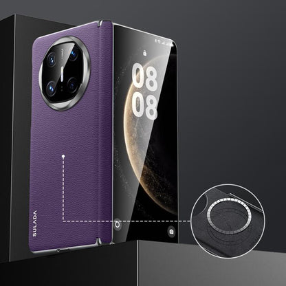 For Huawei Mate X6 SULADA Frameless Top Layer Cowhide Leather Hybrid PC Phone Case(Purple) by SULADA