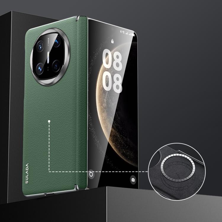 For Huawei Mate X6 SULADA Frameless Top Layer Cowhide Leather Hybrid PC Phone Case(Green) by SULADA