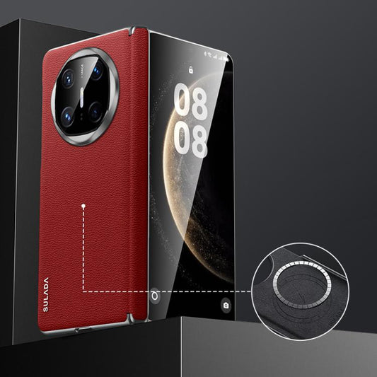 For Huawei Mate X6 SULADA Frameless Top Layer Cowhide Leather Hybrid PC Phone Case(Red) by SULADA